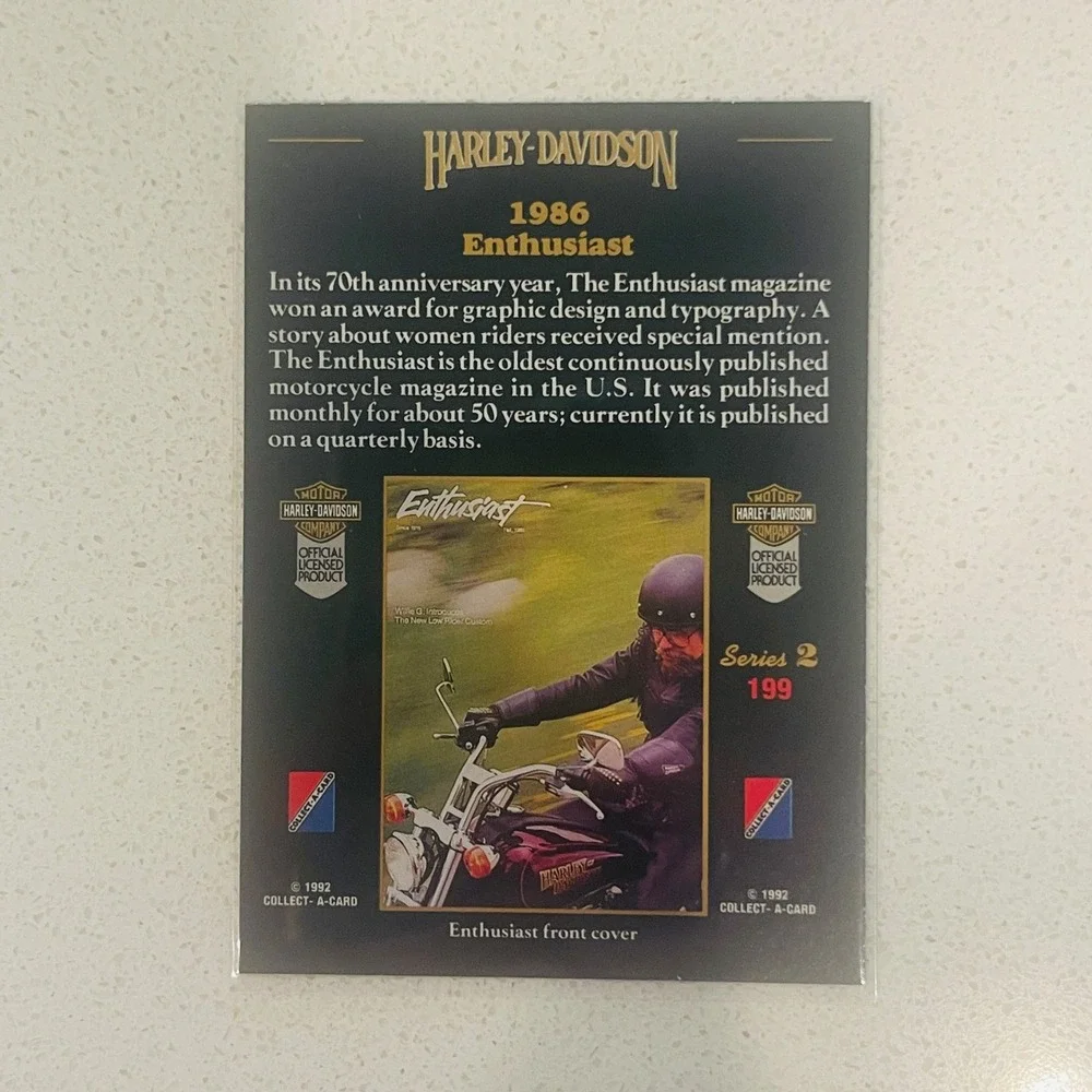 1992 Harley-Davidson Collect-A-Card Series 2 #199 1986 Enthusiast Trading Card